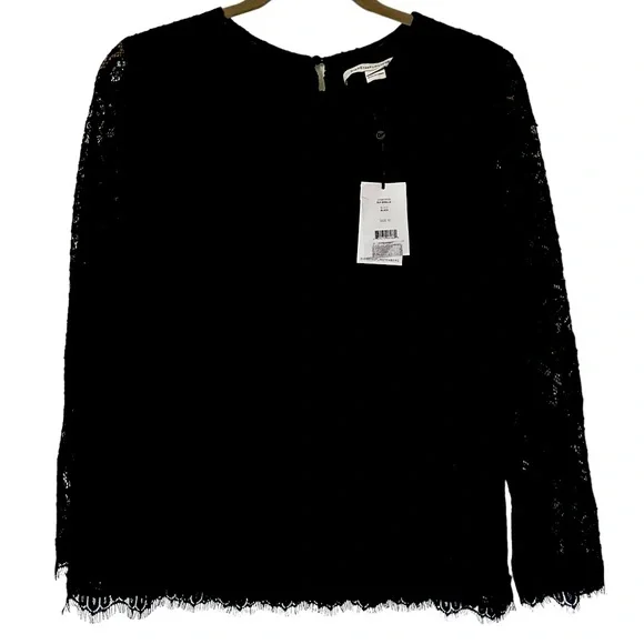 NWT Diane von Furstenberg Brielle Long-Sleeve Lace Top Size 10, scalloped edges - Picture 2 of 14